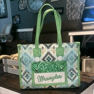 Wrangler Green and Blue Geometric Tote Bag